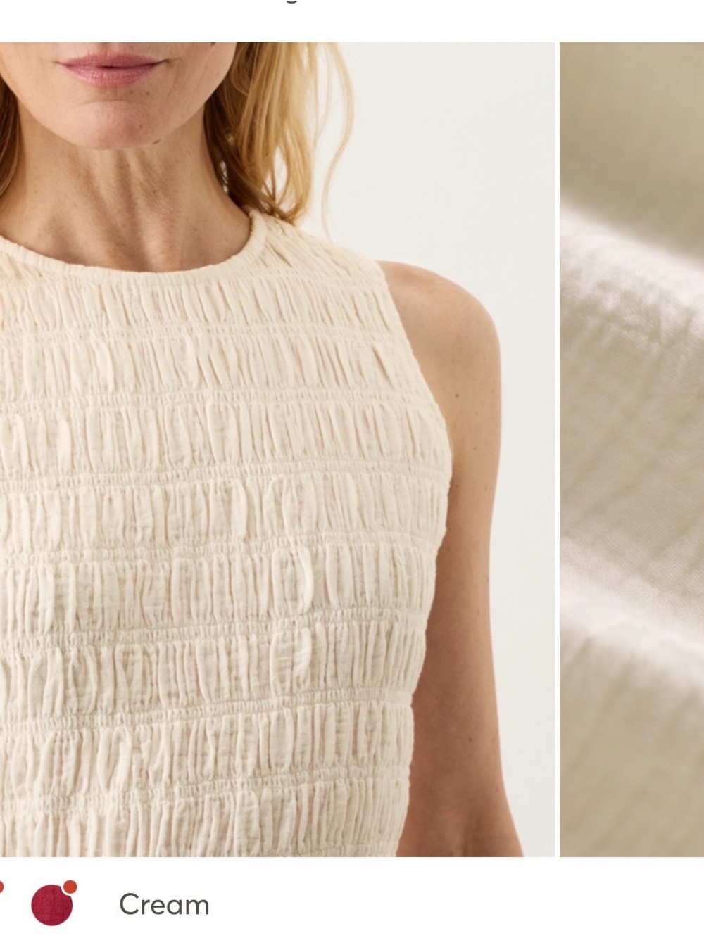 NWOT- PACT ORGANIC COASTAL DOUBLE GAUZE SMOCKED MIDI DRESS- MEDIUM- CREAM - Picture 2 of 16